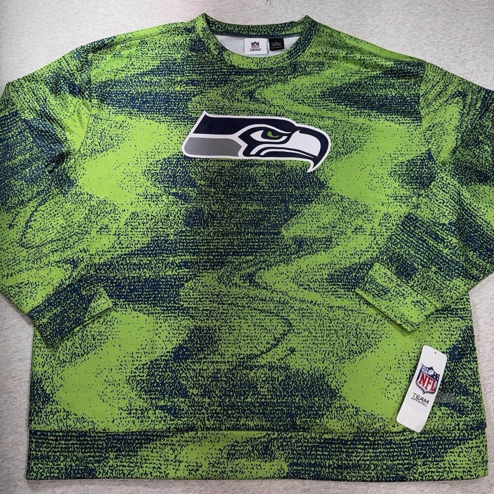 NFL Team Apparel Men's L/S Green Seattle Seahawks Pullover Shirt Size Lg NWT